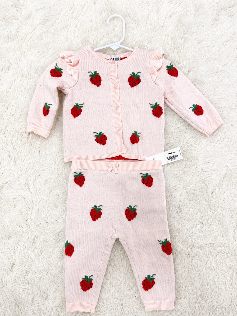 Janie and Jack Pink Knit Strawberry Two-Piece Set